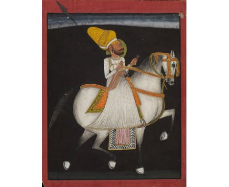 Indian Art An equestrian portrait India, 20th century . . Cm 20,00 x 25,20. Provenance: Venetian private collection, Italy.