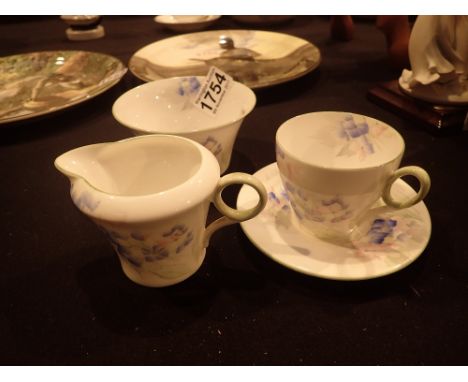 Shelley four piece floral tea set including cup, saucer, sugar bowl and milk jug