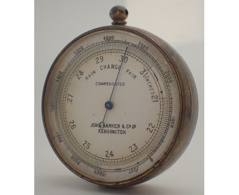 Pocket brass cased compensated barometer by John Barker & Co Kensington