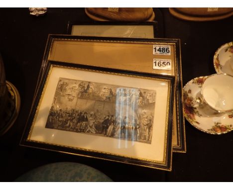 Three vintage pictures including Georgian Bear baiting print 