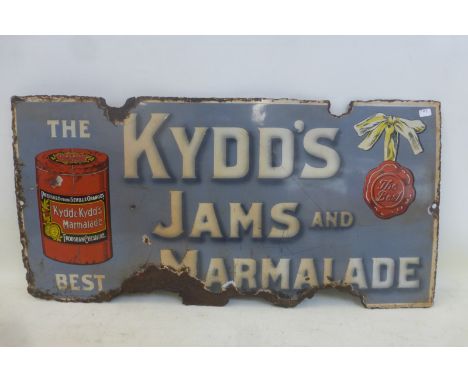 A Kydd's Jams and Marmalade part pictorial enamel sign, 24 x 12".