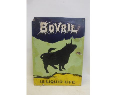 A rare Bovril part pictorial enamel sign with central image of a bull, with some restoration, 10 x 14".