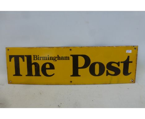 A small 'Birmingham Post' header board enamel sign, 17 1/2 x 5".