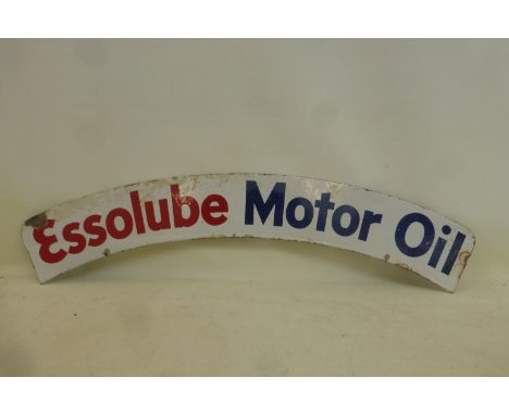 An Essolube Motor Oil curved double sided enamel sign, 29 1/2 x 4 1/4". 