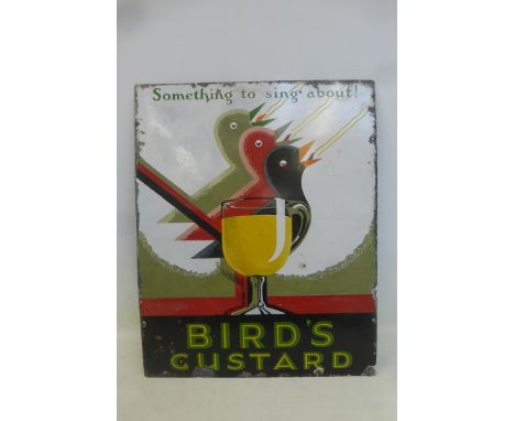 A rare Bird's Custard pictorial enamel sign, with some retouching, 24 x 30".