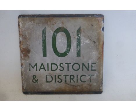 A Maidstone & District no. 101 enamel bus destination sign, 5 1/4 x 5".