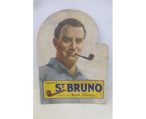 An Ogden's St. Bruno pictorial showcard depicting a gentleman smoking a pipe, 19 3/4 x 27 1/4".