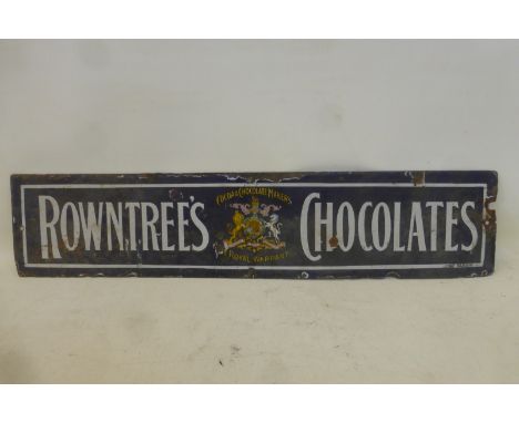 A Rowntree's Chocolates rectangular enamel sign with central royal warrant crest, by Chromo of Wolverhampton, 25 x 5 1/2".
