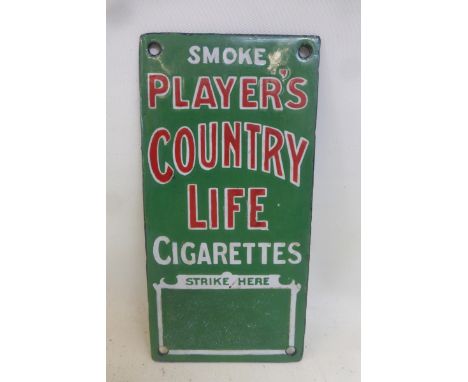 A Player's Country Life Cigarettes advertising finger plate with striking panel and some professional restoration to the edge