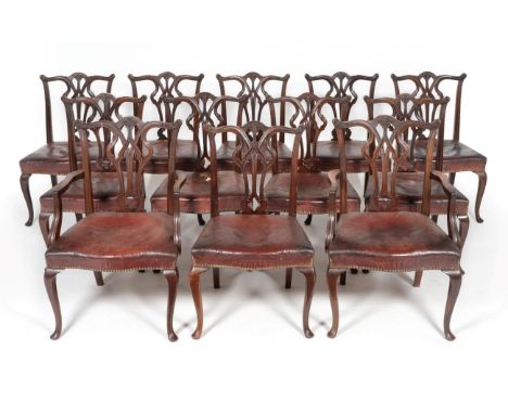 A Set of Twelve Carved Mahogany Dining Chairs, attributed to R Strahan of Dublin, late 19th century, in George II style, upho