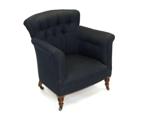 A Victorian 'Woodstock' Tub Shaped Armchair, 3rd quarter 19th century, stamped Howard & Sons Ltd, Berners Street and numbered