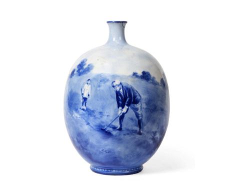 A Doulton Burslem Golfing Vase, by J.Littler, painted in blue with a golfer and his caddy watching on, signed J Littler, brow
