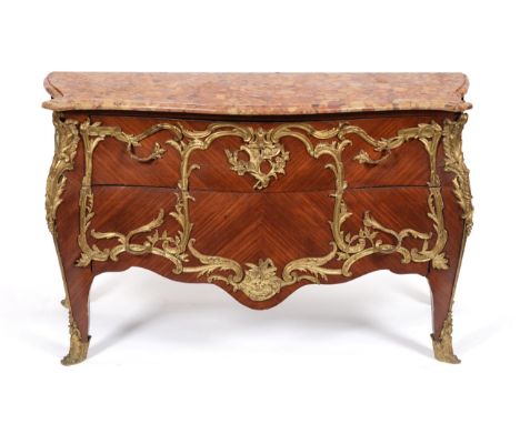 A Louis XV Style Kingwood and Gilt Metal Mounted Two Drawer Commode, late 19th/early 20th century, with a Breche d'Alep marbl
