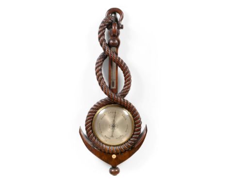 An Unusual Mahogany Fouled Anchor Form Wheel Barometer, signed Gray, 25 & 26 Strand Street, Liverpool, circa 1850, the case o