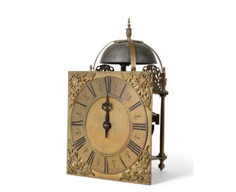 A Late 17th Century Square Dial Lantern Clock, signed Wm Young, Charing Cross, circa 1695, four posted movement with a centra