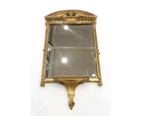 A Regency Gilt and Gesso Wall Mirror, early 19th century, the architectural pediment above an urn joined by flowerbells with 