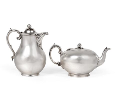 An Early Victorian Silver Teapot and Hot Water Jug, Edward, Edward Jnr, John & William Barnard, London 1839 and 1841, plain c