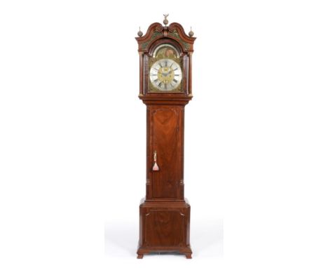 A Mahogany Eight Day Longcase Clock, signed Nathaniel Brown, Manchester, circa 1780, swan neck pediment, trunk door flanked b