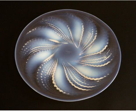 René Lalique (French, 1860-1945): An Opalescent and Clear Glass Fleurons Plates, No.2, the underside moulded with spiralling 