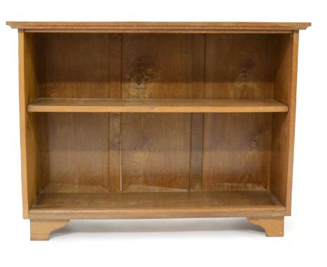 Squirrelman: A Wilfred Hutchinson (Husthwaite) English Oak Bookcase, with an adjustable shelf, carved lattice panel to both e