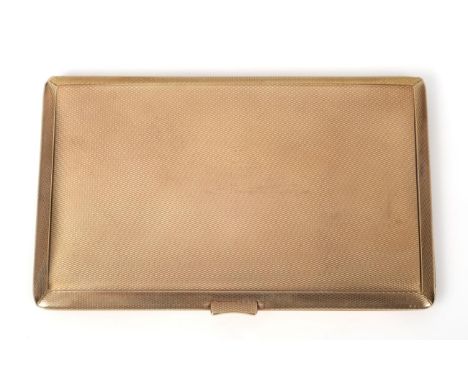 A 9ct Gold Cigarette Case, Deakin & Francis, Birmingham 1938, rectangular with sprung hinge and engine turned decoration, ins