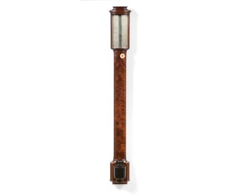 A Good Mahogany Bowfront Stick Barometer, signed Watkins & Hill, 5 Charing Cross, London, circa 1830, concealed mercury tube 