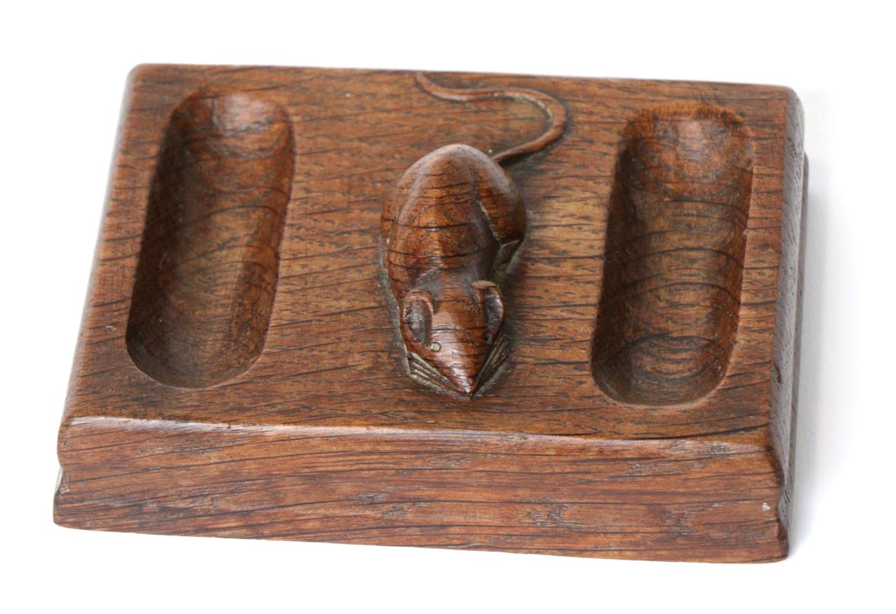 Mouseman A Robert Thompson English Oak Double Pin Tidy, with carved