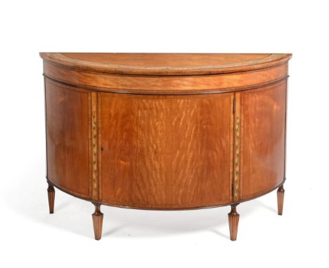 A George III Satinwood, Tulipwood and Polychrome Painted D Shape Commode, late 18th century, the crossbanded top with a band 
