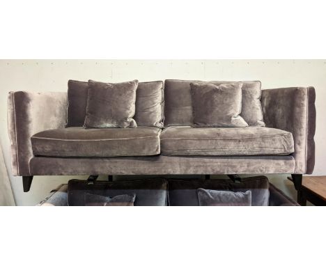 BESPOKE SOFA LONDON, SOFA, purple velvet upholstered, 71cm H x 210cm W x 90cm D.