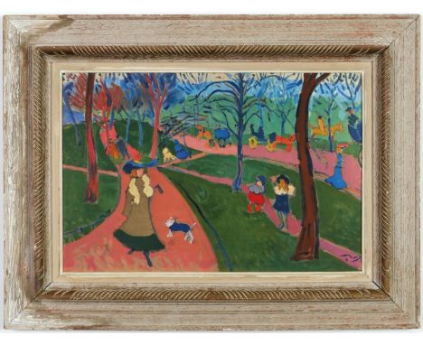 ANDRE DERAIN, Woman walking dog in Hyde Park, lithograph dated in the plate, ref: Mourlot, 59 cm x 39cm, distressed French vi