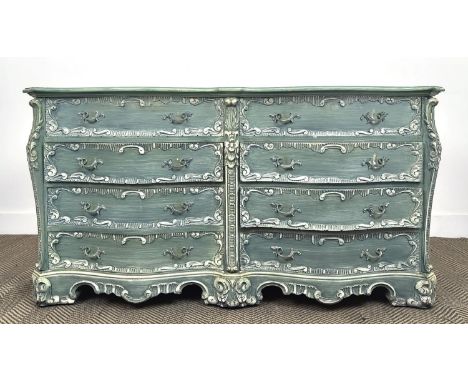COMMODE, Spanish Rococo style painted, containing eight drawers, labelled Mariano Garcia, Valencia, 71cm H x 136cm W x 43cm D