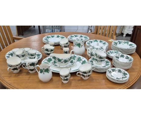A WEDGEWOOD OF ETRURIA 'NAPOLEON IVY' PATTERN PART DINNER AND TEA SERVICE, including dinner plates, side plates, soup dishes,