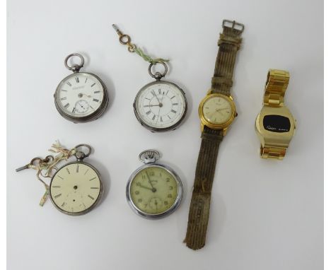 Four pocket watches including two silver open face pocket watches by J.Phillips of Rugby, (one with stop/start movement), als