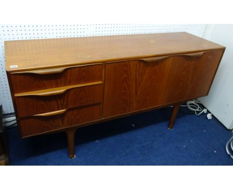 A 'retro' teak sideboard and two reproduction ‘sofa’ coffee tables (3).