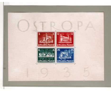 Germany 1935 OSTROPA min sheet fine mint. This was issued at the International Philatelic Exhibition,Konigsberg. The sheet, a