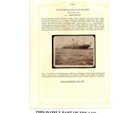 Ship, The Bibby Line, SS Worcester, series of 9 pre 1914 photos taken by a passenger from a launch leaving the ship’s side at