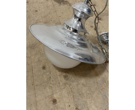 A modern David Hunt aluminium circular Kitchen pendant light with opaque glass shade: h. x 33cm x d. 38cm 