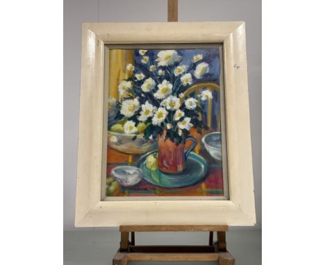 In the style of Mary Armour, Still life of Daisy's in a pitcher, oil on canvas, signed Mary Armour and dated 1984 bottom left