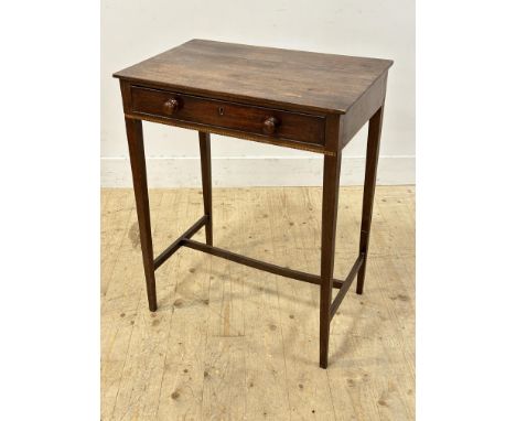 A Georgian mahogany lamp table with single drawer and inlaid border (h.76cm x l.61cm x w.40cm)