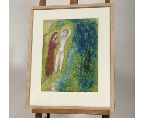 After Marc Chagall (1887-1985), Daphins &amp; Chloe by the fountain, lithograph, possibly printed by Mourlot (1961), unsigned