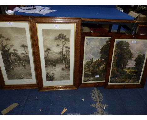 A pair of wooden framed Constable Prints to include; 'The Cornfield' and 'The Valley Farm' (18" x 23"), along with two wooden