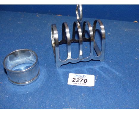 A silver Toast rack Sheffield 1972, Francis Howard Ltd., together with a Sheffield 1916 Napkin ring, monogrammed O.J.D. maker