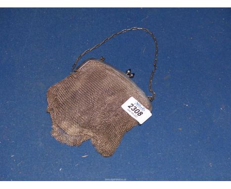 A vintage chain mail evening purse, stamped Alpacca (alloy), maker R.W. Anchor. 116g.