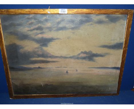 A wooden framed Oil on canvas depicting a seascape, no visible signature (a/f). 26 1/2" x 19 3/4".