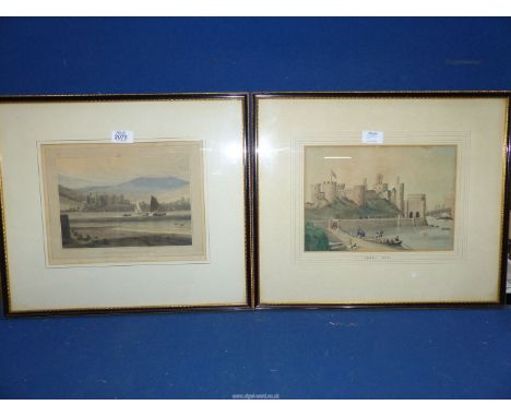 A framed and mounted Engraving by William Daniell titled 'View of Conway Castle Caernarvonshire', along with a framed and mou
