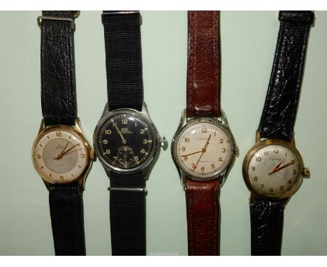 Four clockwork movement gent's Wristwatches including Smiths Delux 17 jewels with Arabic 3, 6, 9 &amp; 12 &amp; sweep second 