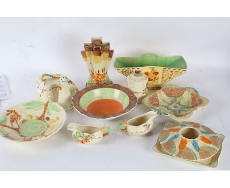 Collection of Art Deco ceramics, to include Carlton Ware dishes, Myott &amp; Son vase and dishes, sauce boats, shaker etc., (