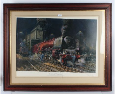 Terence Cuneo, three pencil signed limited edition prints, "Flying Scotsman", 70cm wide, 60cm high, "Duchess of Hamilton", 75