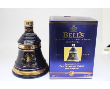 A Bells Ceramic Decanter Celebrating Prince Charles 50th Birthday. In Presentation Box Both Box And  Decanter In Good Overall