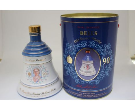 Bells Whisky Commemorative Ceramic Decanter Celebrating The Queen Mothers 100th Birthday, In Presentation TinBoth Decanter An